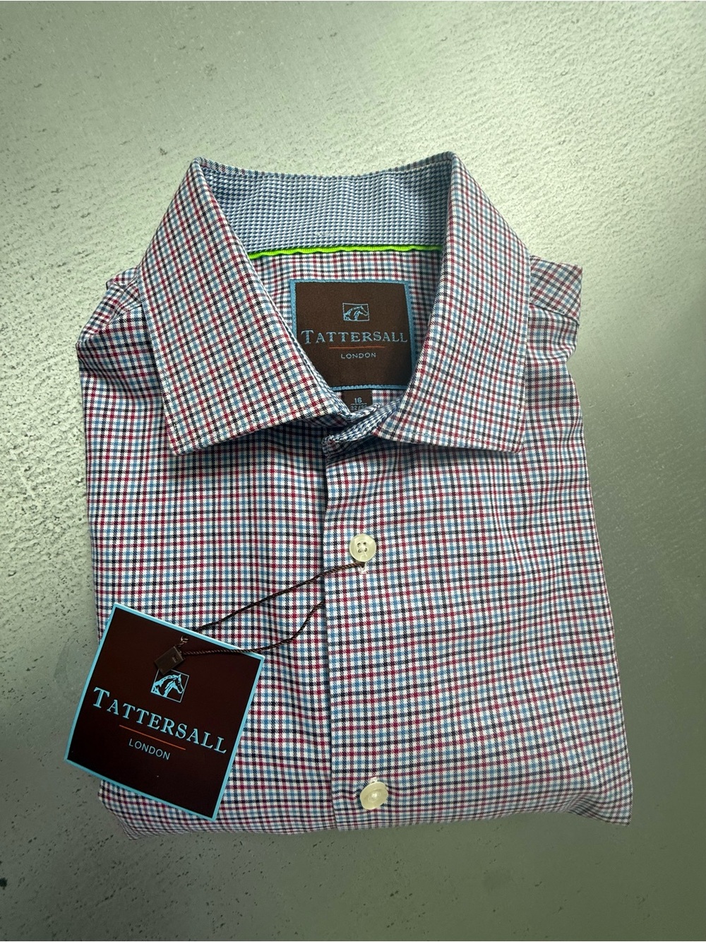 Tattersall Men's Red & Blue Micro-Check Dress Shirt